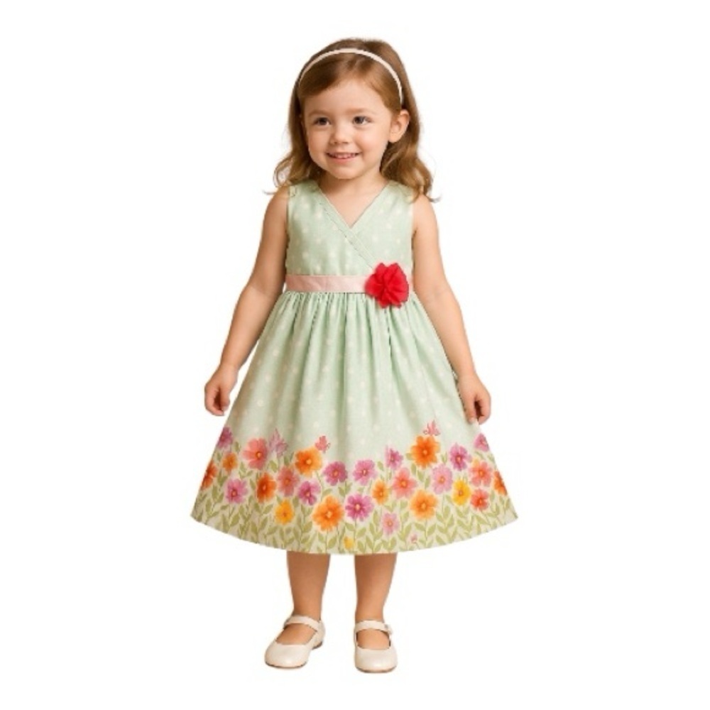 Nanette Girl Floral Pastel Green Sleeveless Dress Size 5